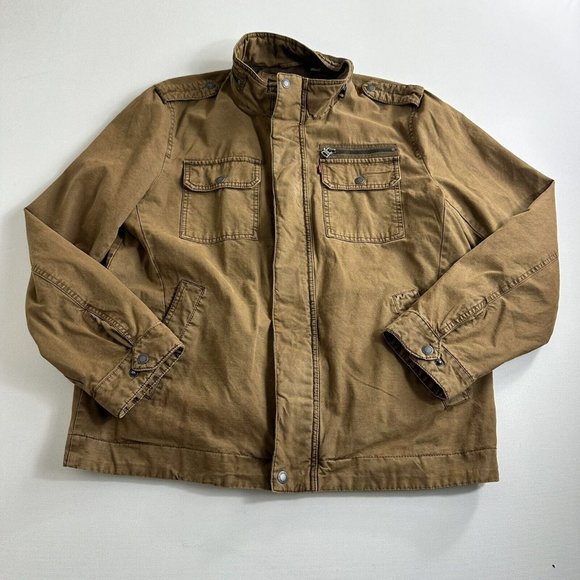 Levi's Washed Cotton Military Jacket Brown‎ Mens Size Large NWT Utility Outdoor - Picture 1 of 11